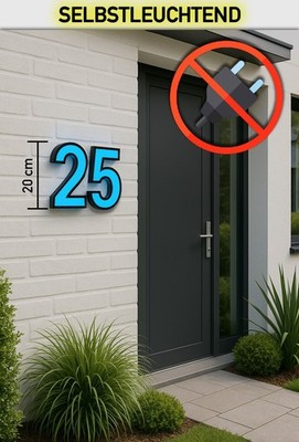 20cm - Hausnummer selbstleuchtend ohne Strom   modern & gut sichtbar