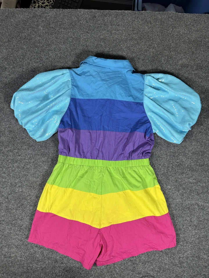 Mameluco Queen of Sparkles para mujer grande arco iris lentejuelas rayas manga abullonada conjunto Foto 4 de 4