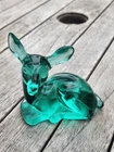 Vintage Fenton Spruce Green Glass Deer ~ Fawn Figurine ~ Paperweight
