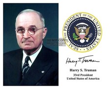 PRESIDENT HARRY S. TRUMAN PRESIDENTIAL SEAL AUTOGRAPHED 8X10 PHOTO