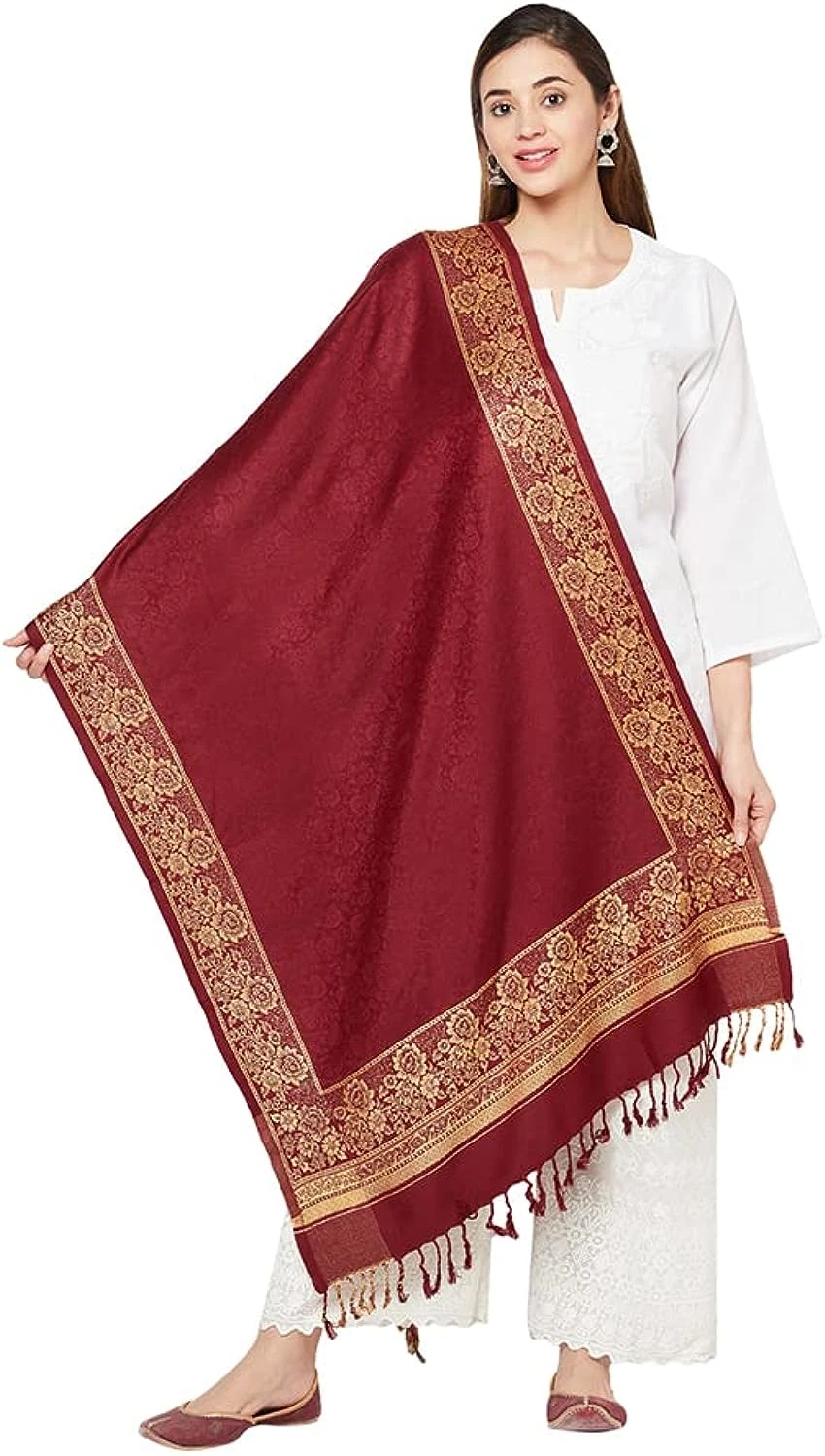 Latest New Four Side Border Shawl Stole For Women Colour_Maroon Wine