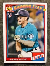 2021 Topps Archives Jarred Kelenic Rookie RC 1991 Bazooka Shining Stars Card. rookie card picture