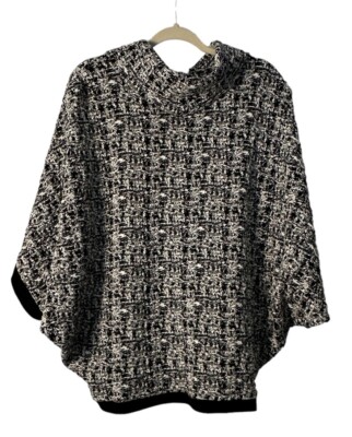SCAPA Lauren Perre Poncho Style Top Womens Medium Black White Cowl Neck Batwing