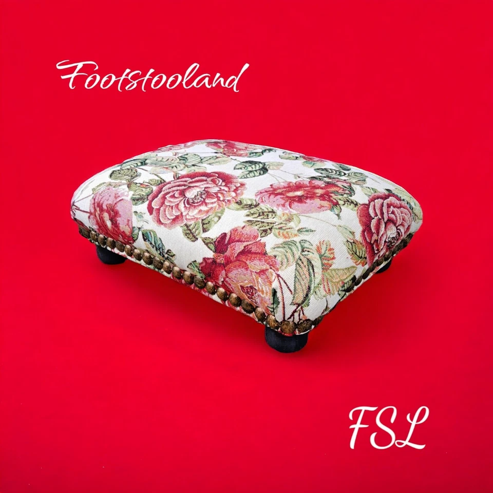 Flowers pattern FOOTSTOOL with decorative studs underdesk home office footrest - Image 2 of 4