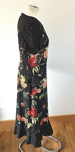 SAVANNAH MILLER Nine black beautiful floral print midi tea dress 10 UK 38 EU - Picture 7 of 11