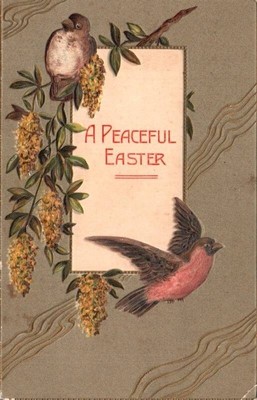 Vtg Postcard A Peaceful Easter Robins Embossed Unposted DB