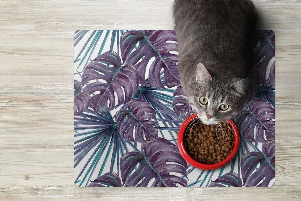 Hunde Katzen Napfunterlage Fressnapf Matte für Schüssel Monstera-Blätter - Bild 3 von 4