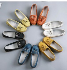 Ladies Wide Fit Shoes Slip On Womens Memory Foam Work LEATHER Loafer Shoe Size
