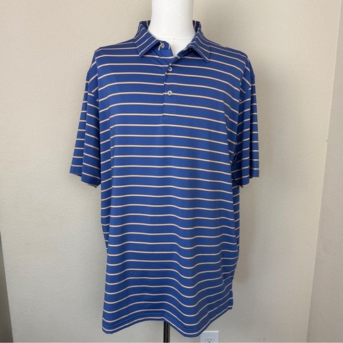 Peter Millar Summer Comfort Blue and Orange Striped Golf Polo | Men’s | XXL
