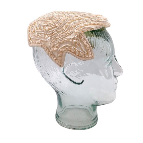 Cappello fascinatore berretto cocktail Amy New York con perline e copricapo bianco crema perla - Foto 6 di 14