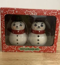 Johanna Parker Transpac Snowman Salt & Pepper Shaker Retro Vntg Christmas Decor