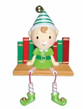 Elf On Books Personalized Christmas Tree Ornament