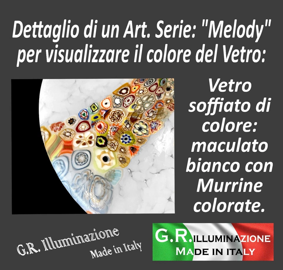 PLAFONIERA MODERNA IN VETRO BIANCO E MURRINE 2L. Ø30 LAMPADA CUCINA BAGNO Melody - Immagine 2 di 4