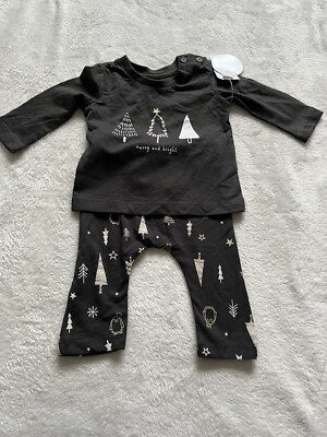 BNWT Matalan Baby Boys 0-3 Months Black Multi Christmas Pyjamas 