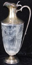 Antique William George Sissons Glass Sterling Silver Wine Carafe Claret Pitcher