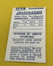 Watch-Craft Mainspring 3579W C&E Marshall CO. 4x14.25x8.5 Part # 3134C - NOS