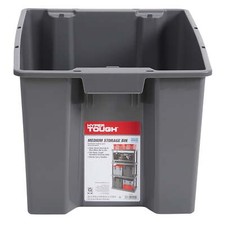 Tough Medium Nesting/Stacking Plastic Storage Bin, Gray