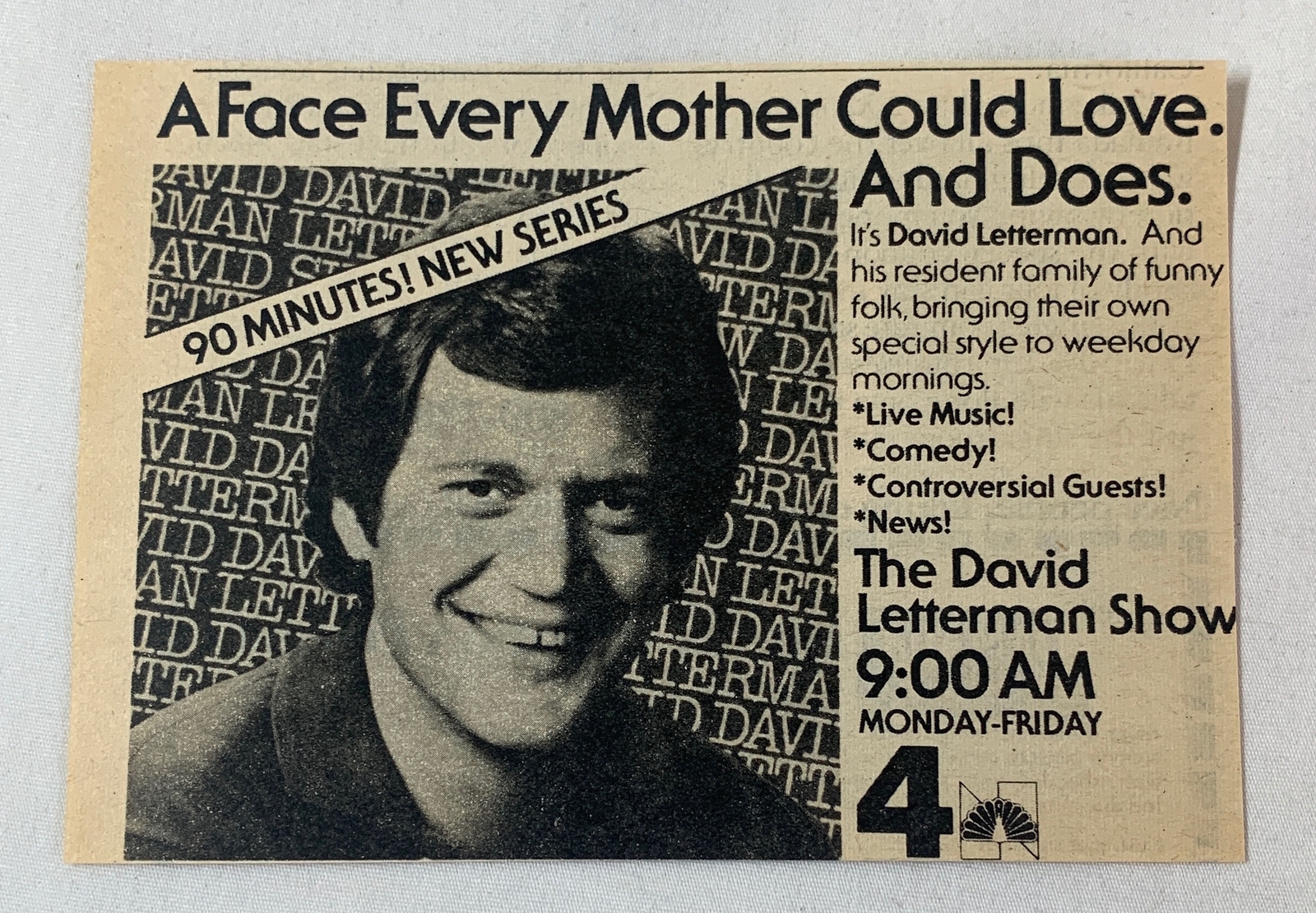 1980 NBC tv ad~ DAVID LETTERMAN a face every mother could love. and does.