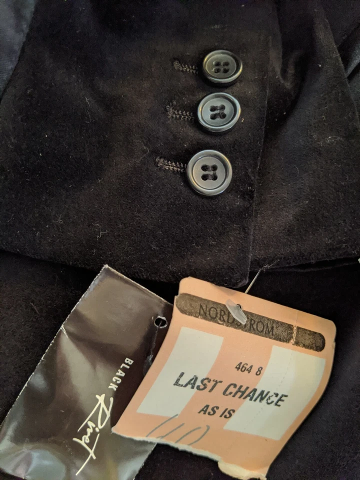 Nordstom Black Velvet Velour Smoking Dinner Satin Ticket M Tux Blazer Jacket - Image 3 of 4