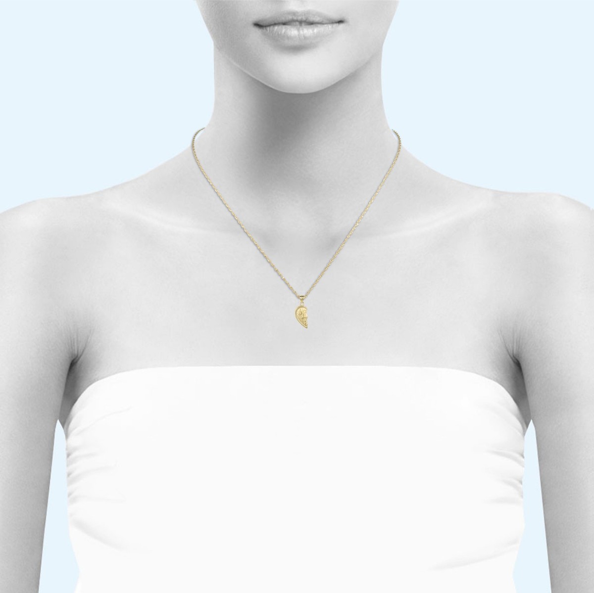 10K Solid Yellow Gold I Love You Half Heart Necklace Pendant