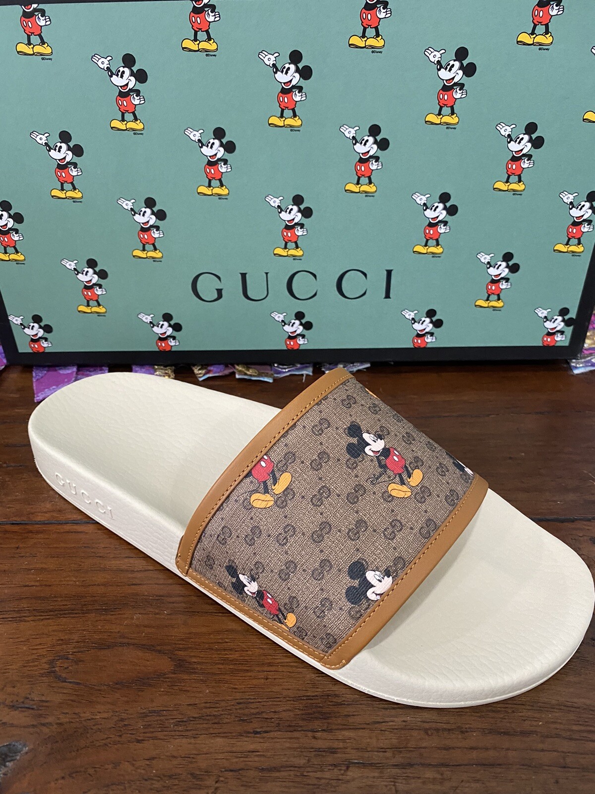 Authentic Gucci x Disney Mickey Mouse GG Logo Slides Sandals Sz G9/ 10 US  NWB | eBay