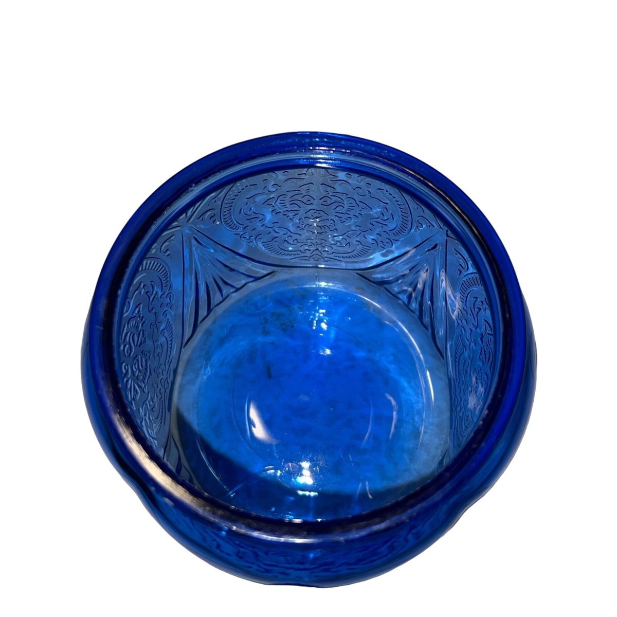 Pot à Biscuits Vintage Hazel Atlas Dentelle Royale – Bleu Cobalt Avec Couvercle – Occasion
