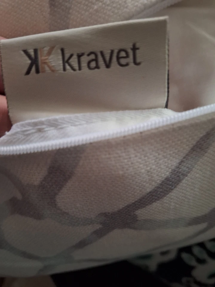 Kravet White and Gray Bolster Pillows 25" by 9 " Down Filled  (2) Chic Trendy - Image 2 of 4