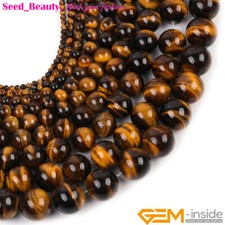 Round Natural Yellow Tiger's Eye Gemstone Beads For Jewelry Making Strand 15"