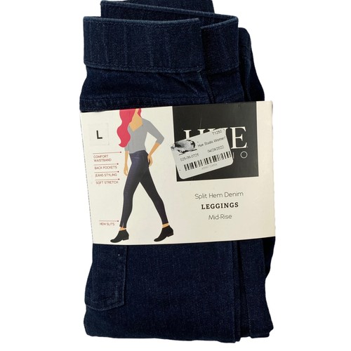 Blue Denim Mid-Rise Split Hem Leggings 