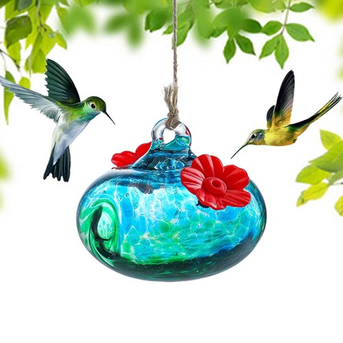 Hummingbird Feeder Hanging Blown Glass Hummingbirds Feeders 2 Feeding Ports 