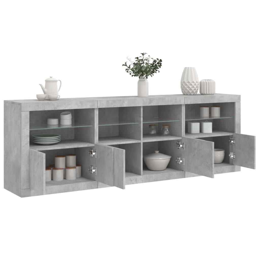 vidaXL Sideboard with LED Lights Concrete Grey 202x37x67 cm