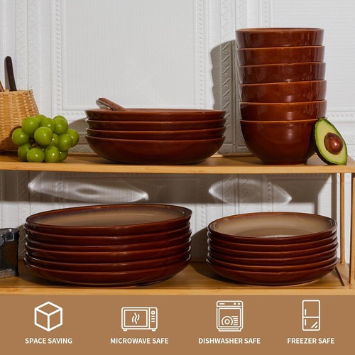Chic Brown Yellow Stoneware Dinnerware Set for 4 - Dishwasher and Microwave Safe - Picture 8 of 9
