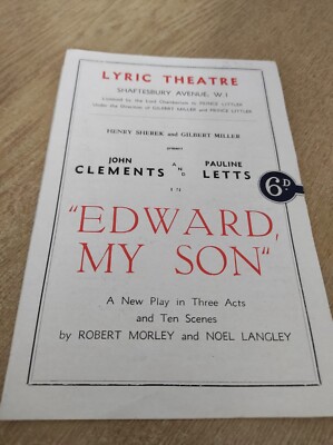 John Clements In 'Edward My Son' Programme, Lyric Theatre