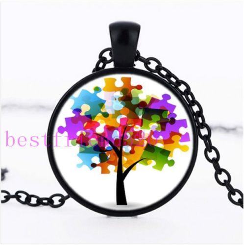 Nuevo Collar Colgante Multi Estilo Vidrio Cabujón Árbol Mariposa Conciencia Autismo - Imagen 12 de 18