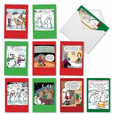 10 Hilarious Xmas Greeting Cards Set, w/ 5x7" Envelopes - A Coverly Christmas