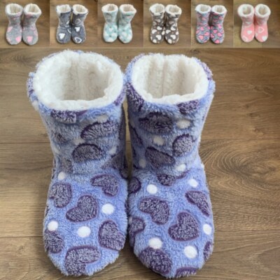 Damen Hausschuhe Kuschelsocken Stopper Stiefel warm Winter Boots mit Herz  Muster