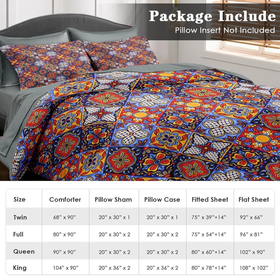 被褥套装尺寸,墨西哥塔拉维拉陶瓷 7 件墨西哥女王图案 — 第 4/4 张图片