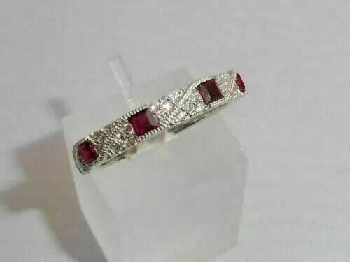 2Ct Princess Lab-Created Ruby Women Eternity Wedding Ring 14K White Gold Plated - Picture 1 of 9