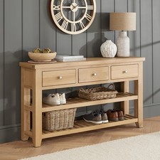 Console Table Cheshire Whitewash Oak Large 3 Drawer Hall Furniture Home Storage