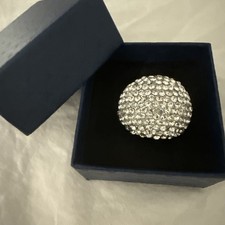 Sparkling Crystal Pav Dome Ring Adjustable Shank Size 6.5 Silver Tone Gift Box