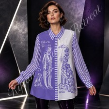 Bob Mackie Wearable Art Purple White 100 Silk Victorian Shirt Vintage    DK