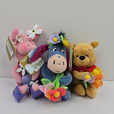Disney Bean Bag Plush Flower Power Piglet Eeyore Winnie the Pooh 8"