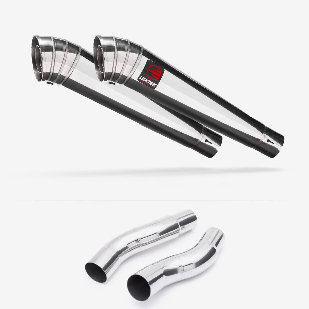Lextek Stainless Steel MP4 Polished 300mm Exhaust with Link Pipes Silencer Rear