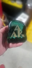 FENTON GREEN ROCK PAPERWEIGHT WITH AAK ON IT