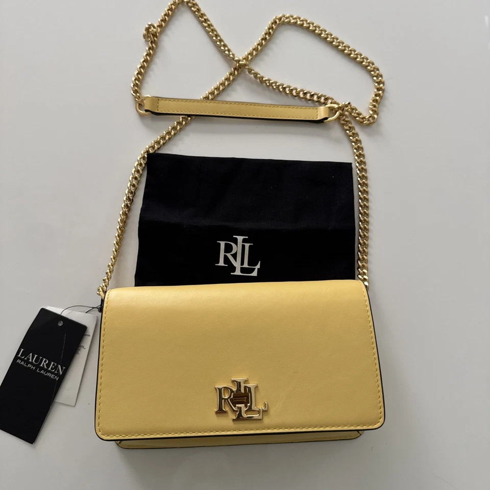 New Lauren Ralph Lauren Yellow Leather Crossbody Tech Case Clutch Bag - Image 2 of 4