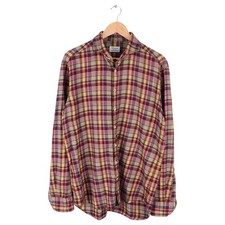 Stenstroms Plaid Button Up Shirt Fitted Body Super Cotton Red Yellow Blue Large