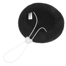 Wool Yarn Pet Beret Hat Black Cute Cartoon Style Warm Headwear For Dogs Cats