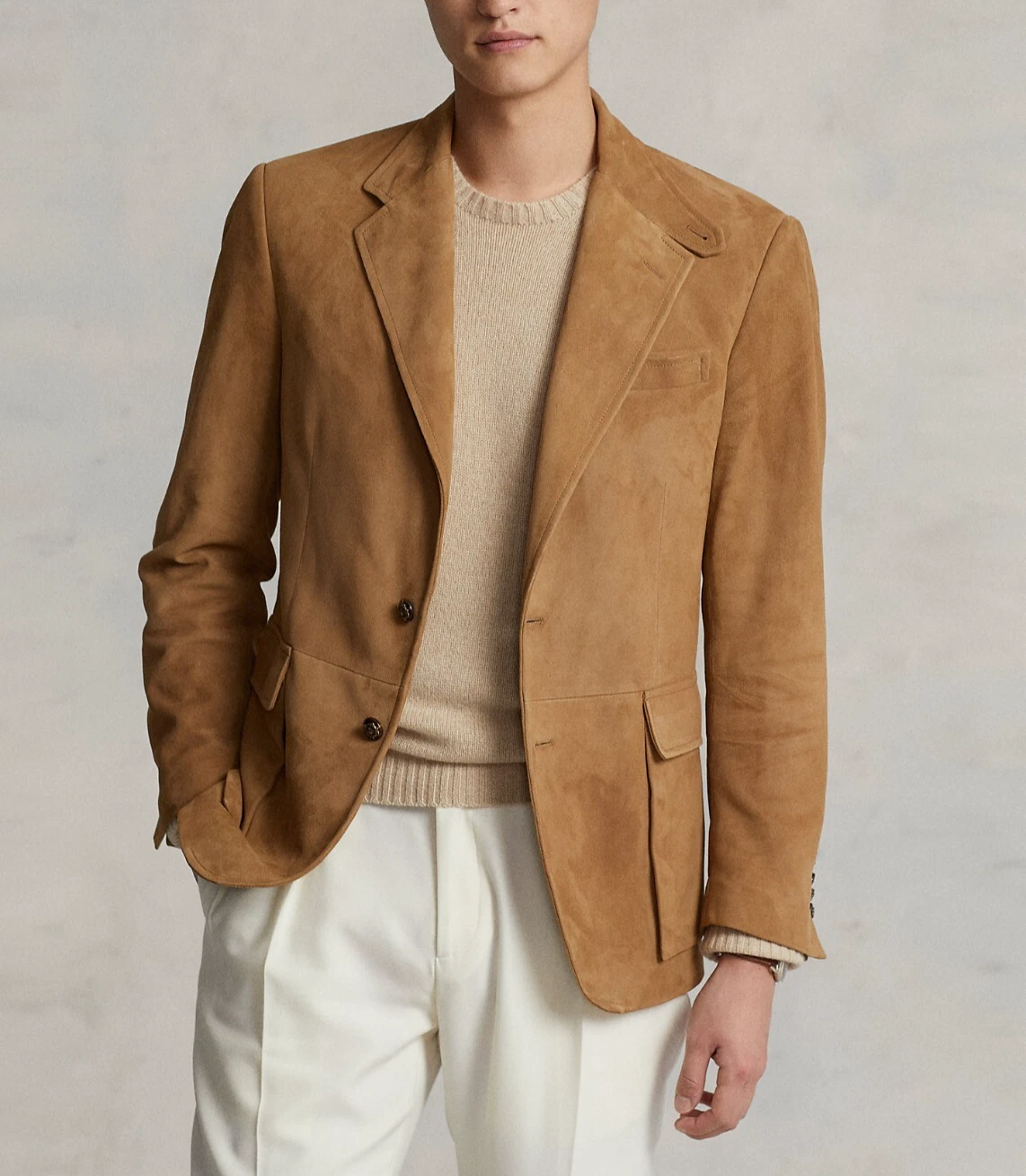 Brown Leather Blazer Men Pure Suede Coat Jacket 2 Button Size S M L XL XXL 3XL