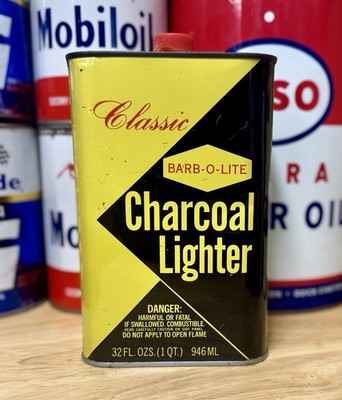 Vintage Classic Barb O Lite Charcoal Lighter Fluid Can Quart Almost Empty