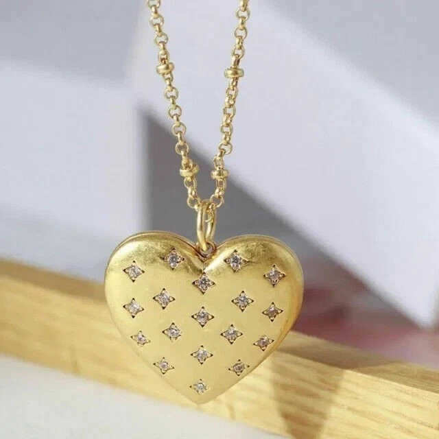 2.0Ct Round Cut Moissanite Heart Locket Pendant Valentine 14k Yellow Gold Plated - Image 3 of 4